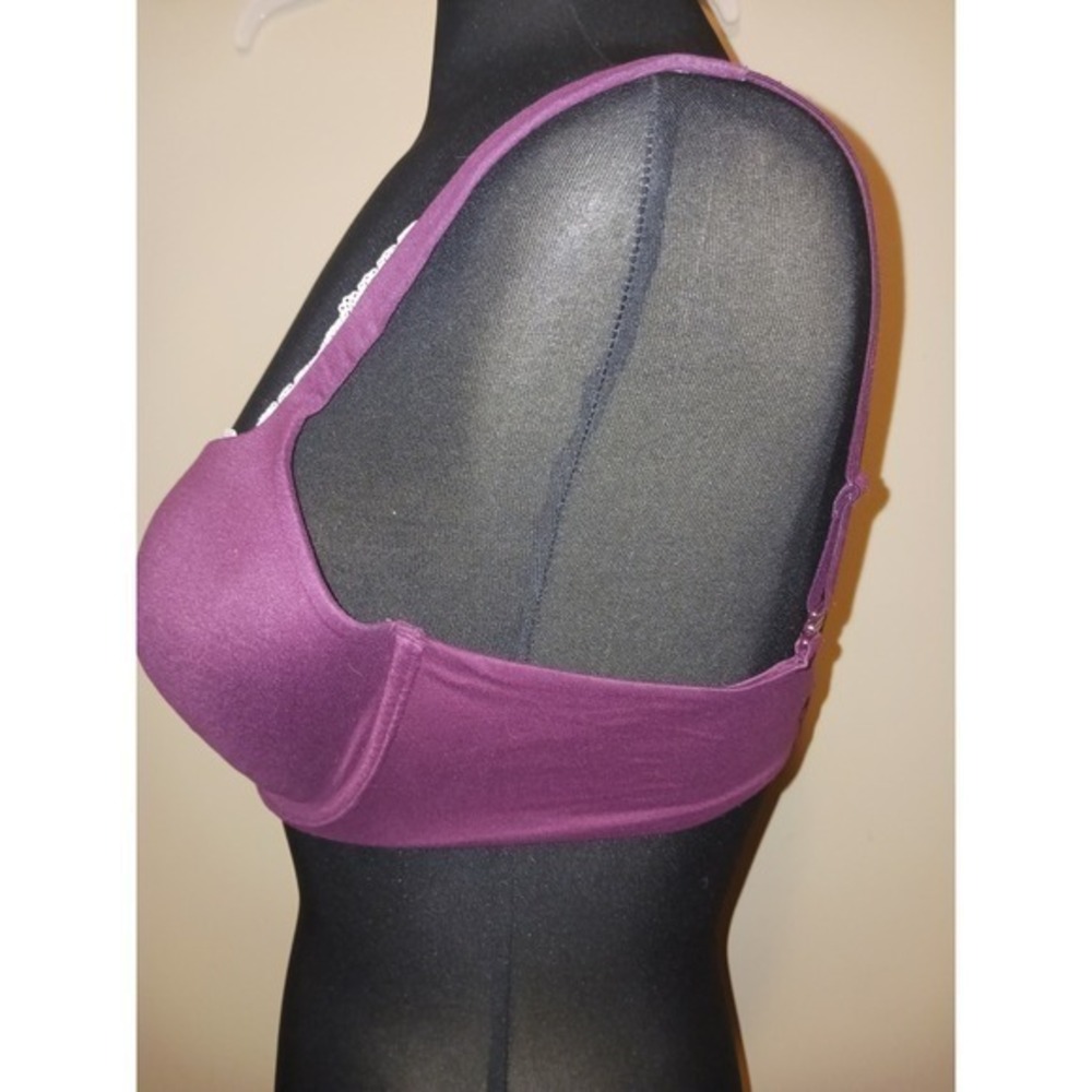 Victoria Secrets Body by Victoria Plunge purple Bra White Lace Trim Bow‎ 34DD - Picture 3 of 6